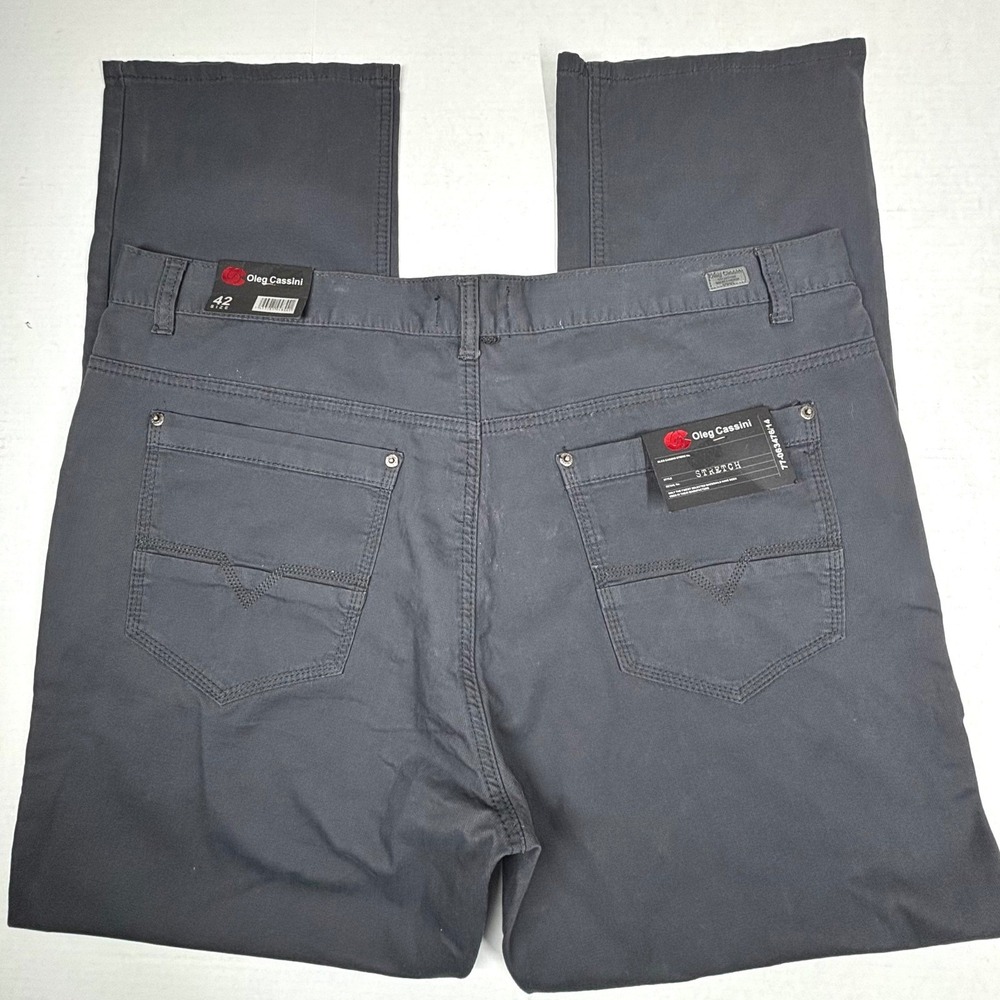 Oleg Cassini Mens‎ Stretch Twill Pants 42 41X31 Gray Casual Chino Trousers NWT